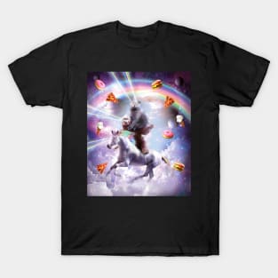 Laser Eyes Space Cat On Sloth Unicorn - Rainbow T-Shirt